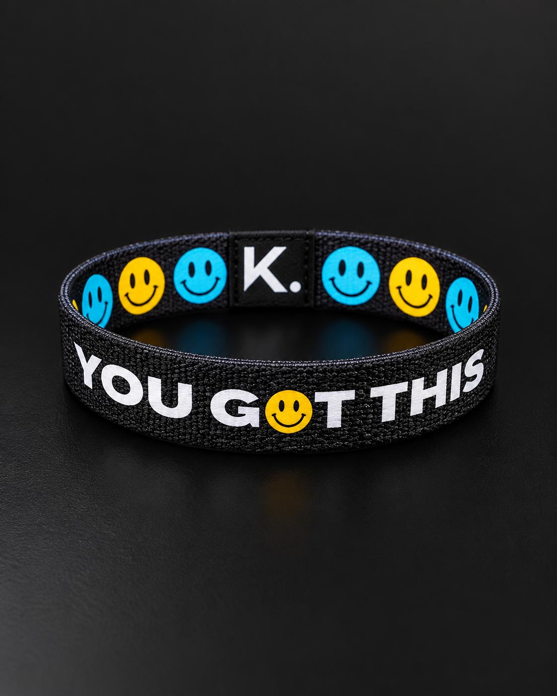 You Got This Smiley Stretch Bracelet – Black