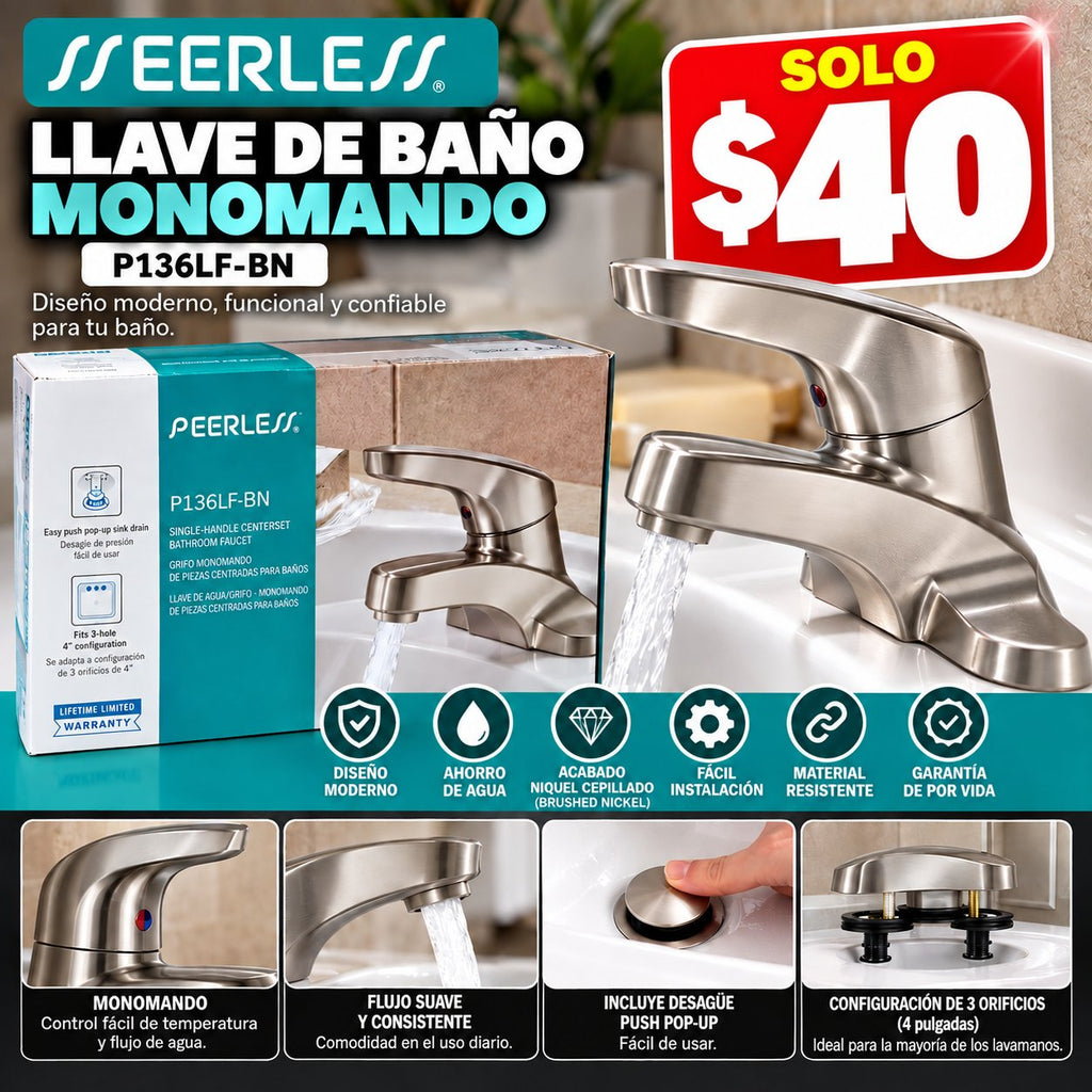 Llave de Baño Monomando Peerless P136LF-BN