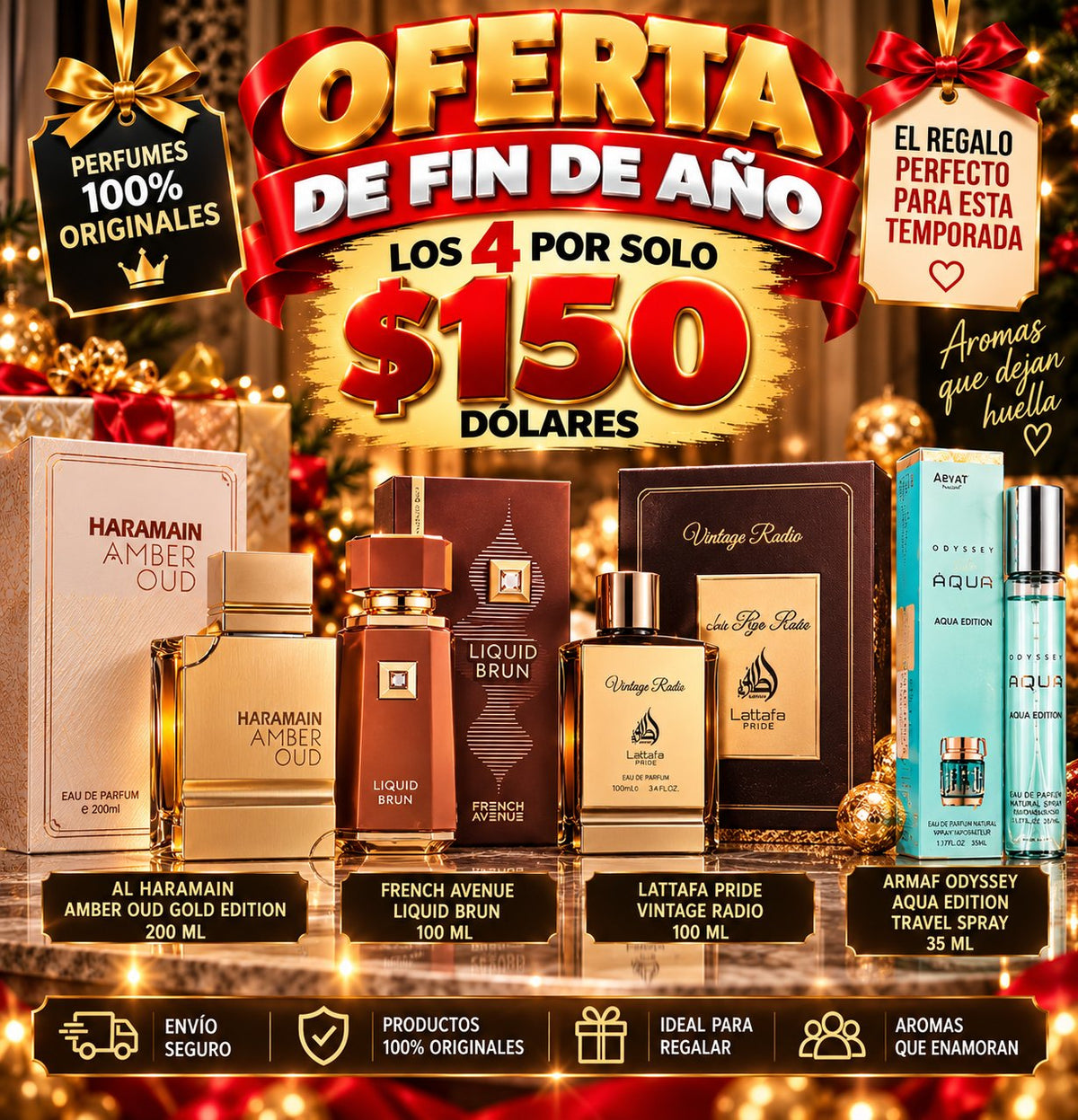 Oferta de Fin de Año — 4 Perfumes por $150