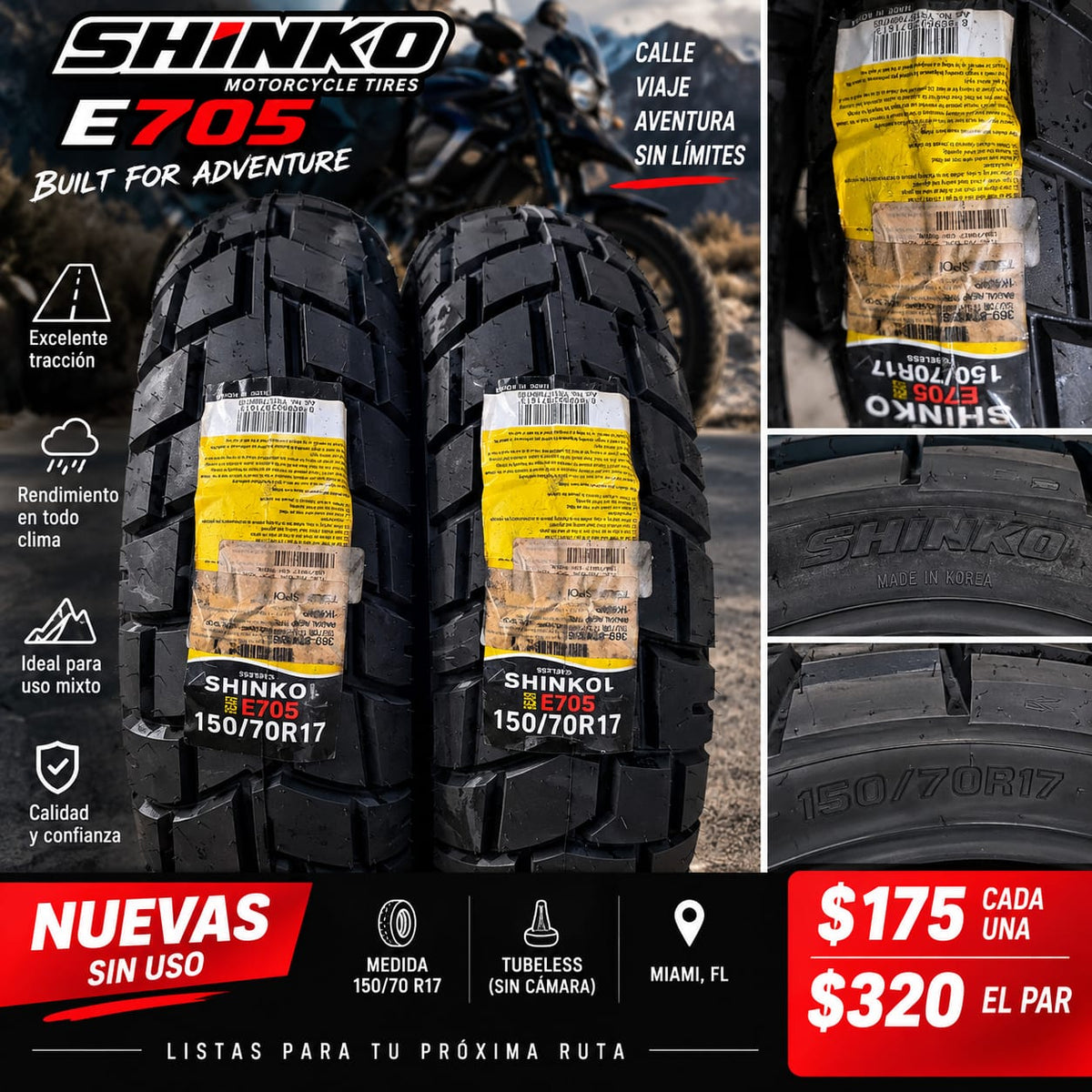 Par de Gomas Shinko E705 150/70 R17 para Motocicleta