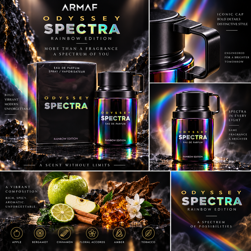 Armaf Odyssey Spectra Rainbow Edition perfume collage