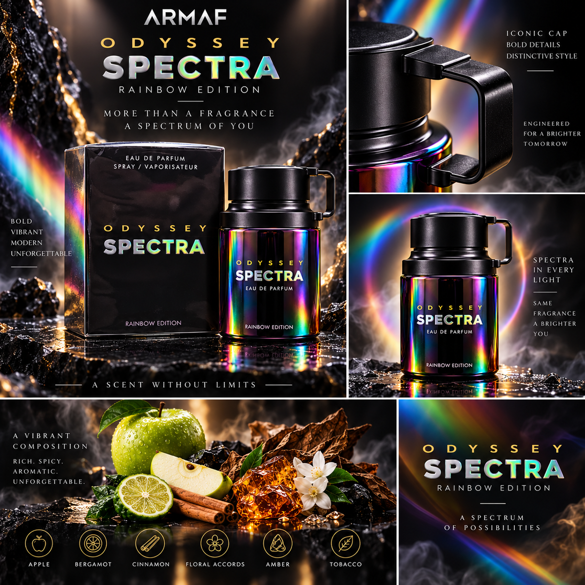 Armaf Odyssey Spectra Rainbow Edition perfume collage